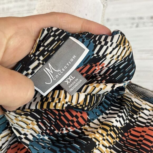 JM Collection Blouse Tunic sz XXL Blue Salmon Gold Circles Career Modest Church - Picture 9 of 9